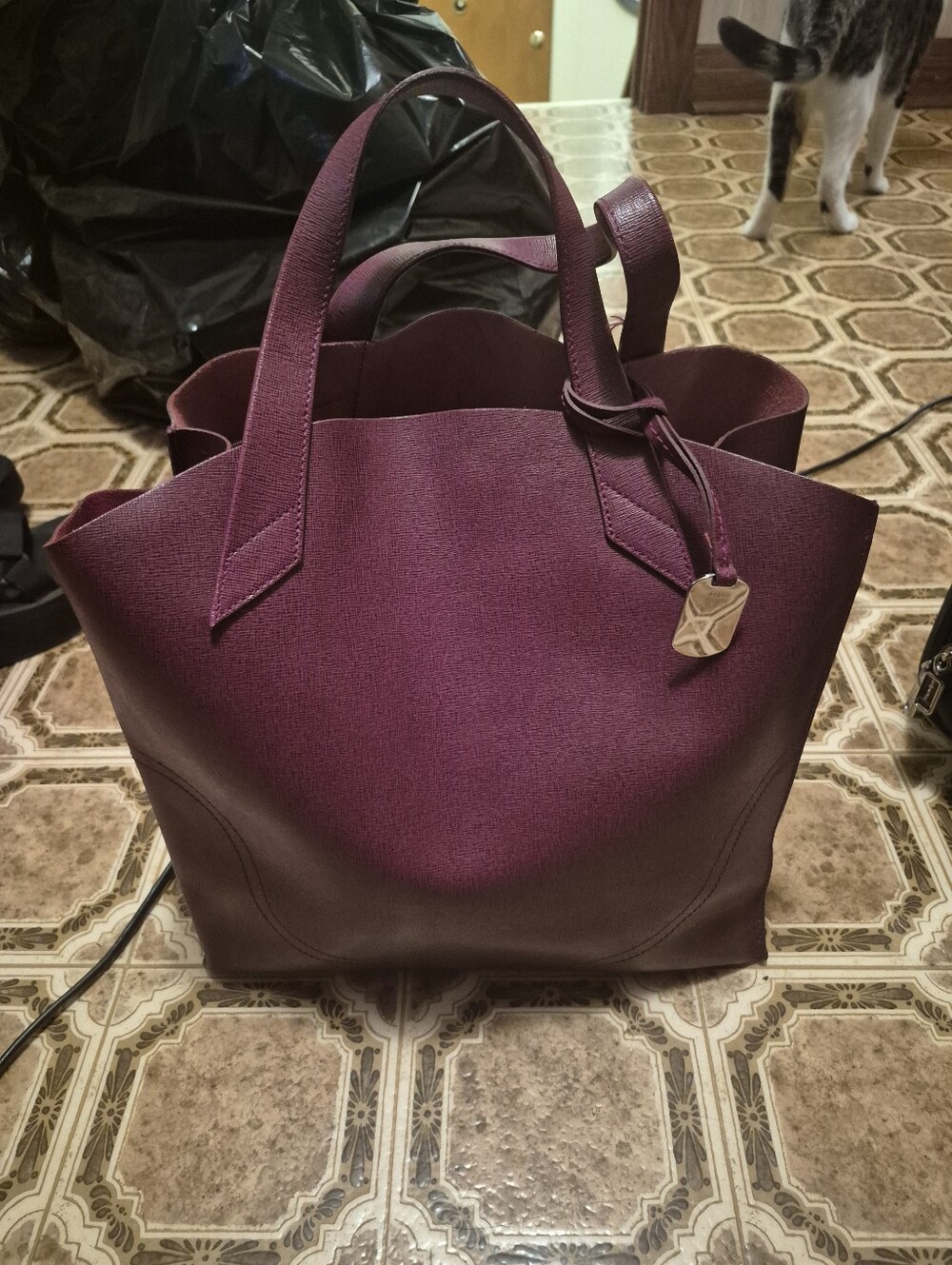 Authentic Furla Tote Wine Bag with Charm Excellent Condition